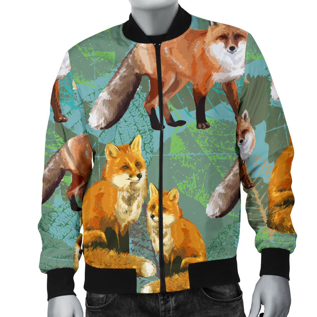 Fox Autumn leaves Themed Men Bomber Jacket