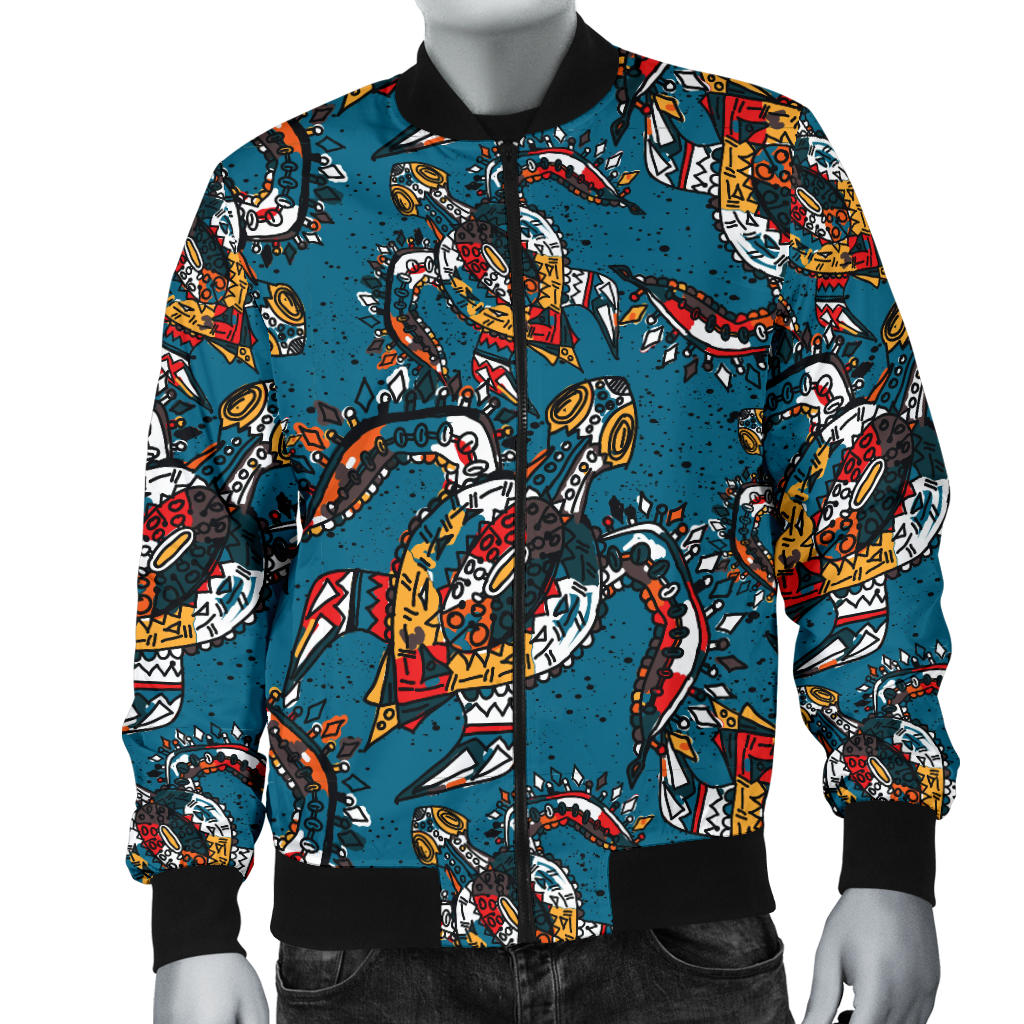 Sea Turtle Tribal Colorful Hand Drawn Men Bomber Jacket