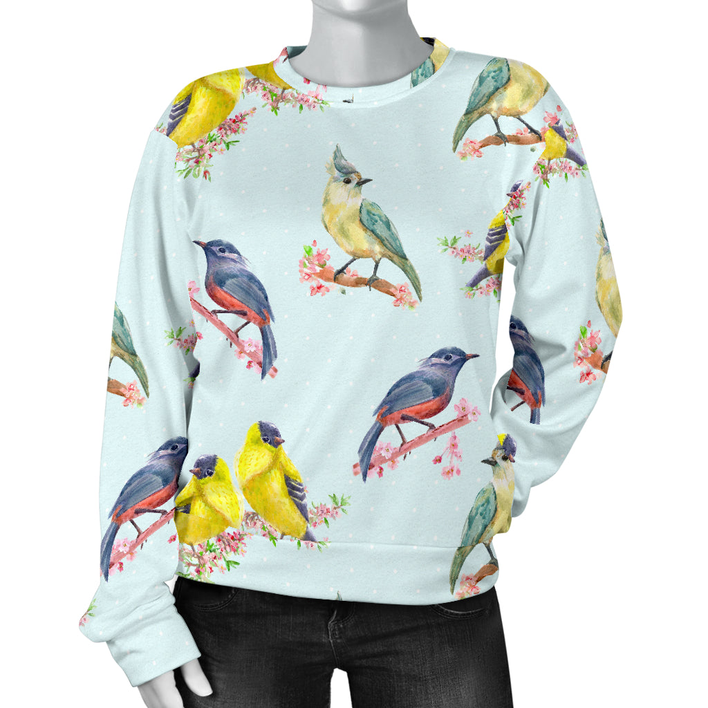Bird Sweet Themed Print Pattern Women Long Sleeve Sweatshirt