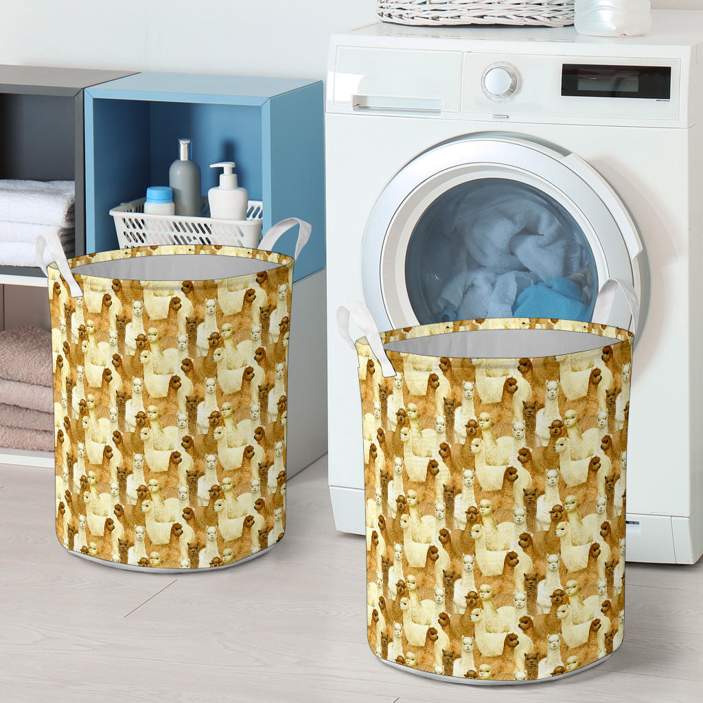 Alpaca Watercolor Design Themed Print Laundry Basket