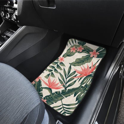 Tropical Flower Palm Leaves Car Floor Mats Front Back