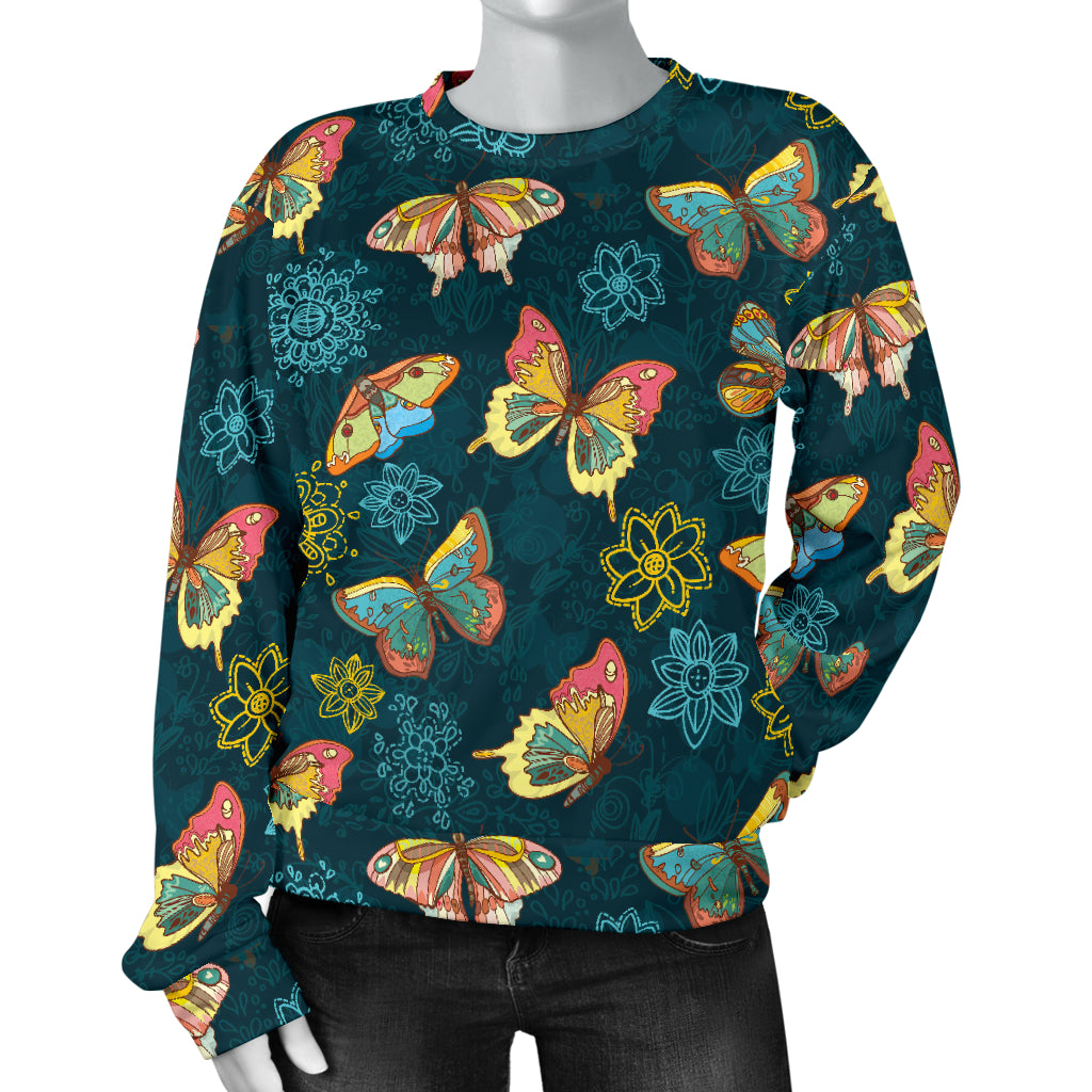 Butterfly Hand Draw Print Pattern Women Long Sleeve Sweatshirt