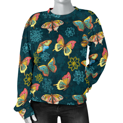 Butterfly Hand Draw Print Pattern Women Long Sleeve Sweatshirt