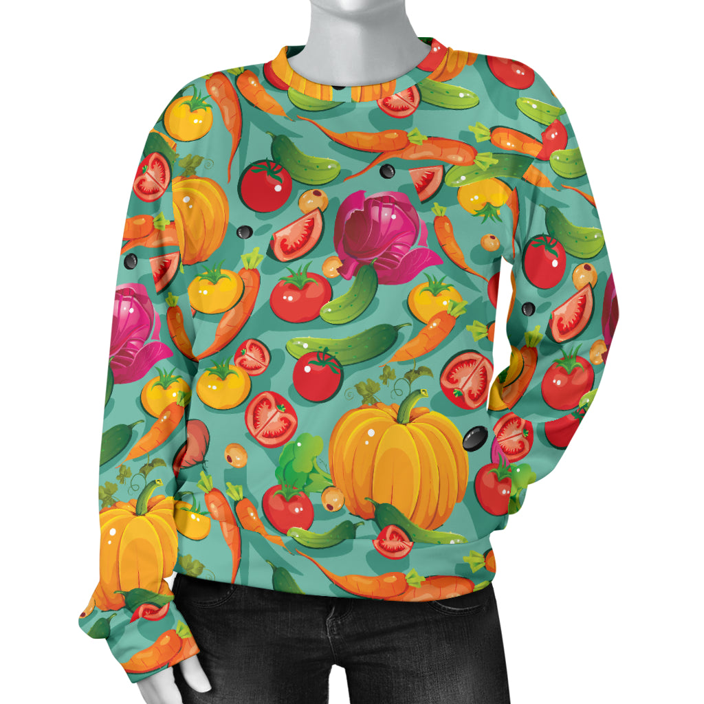 Vegan Colorful Themed Design Print Women Long Sleeve Sweatshirt