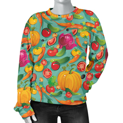 Vegan Colorful Themed Design Print Women Long Sleeve Sweatshirt