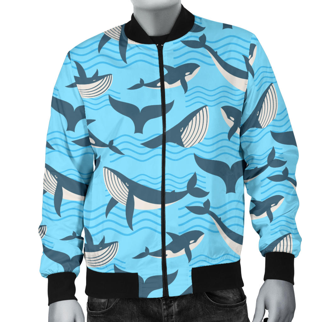 Whale Pattern Design Themed Print Men Bomber Jacket