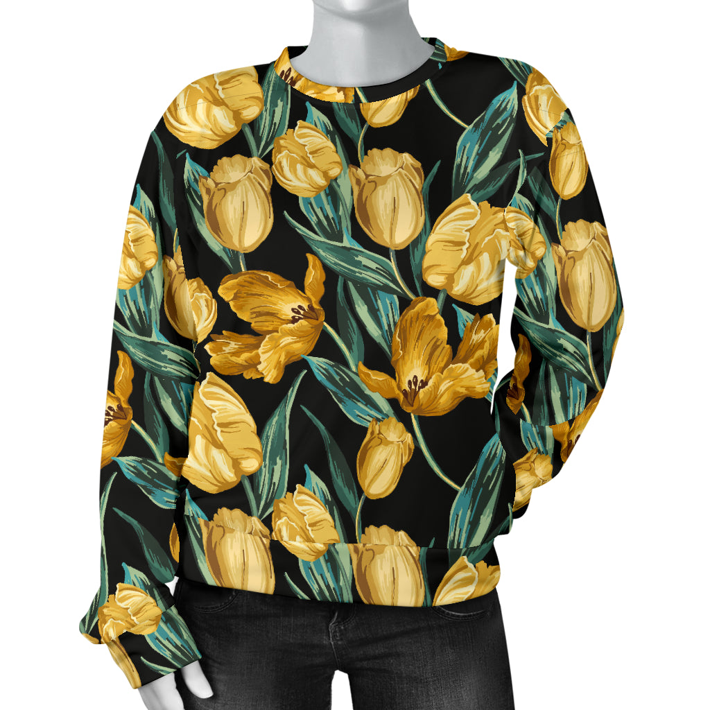 Elegant Yellow Tulip Print Women Long Sleeve Sweatshirt