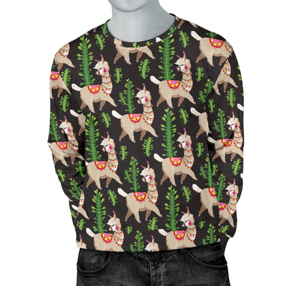 Alpaca Cactus Design Themed Print Men Long Sleeve Sweatshirt