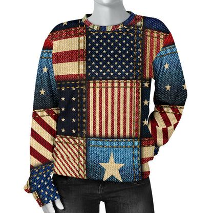 American flag Patchwork Design Women Long Sleeve Sweatshirt
