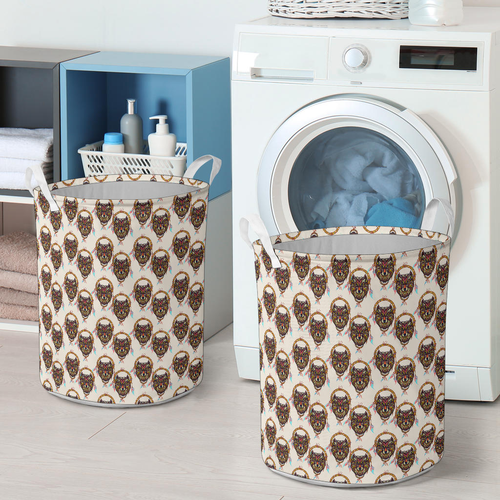 Wolf Tribal Dream Catcher Design Print Laundry Basket