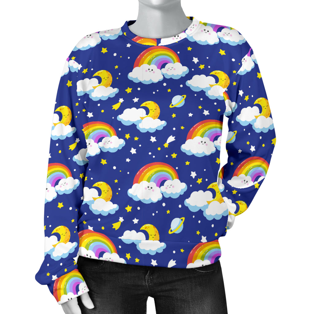 Rainbow Space Design Print Women Long Sleeve Sweatshirt