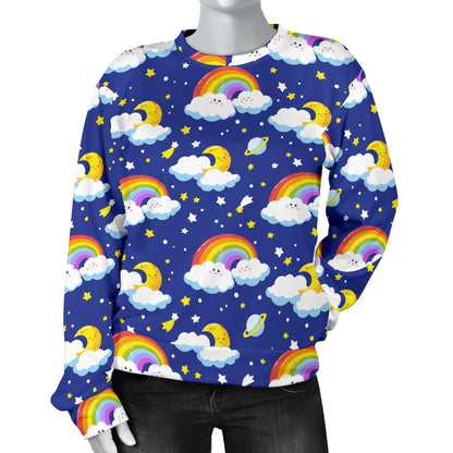 Rainbow Space Design Print Women Long Sleeve Sweatshirt