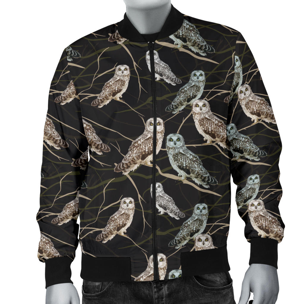 Owl Branch Themed Design Print Men Bomber Jacket