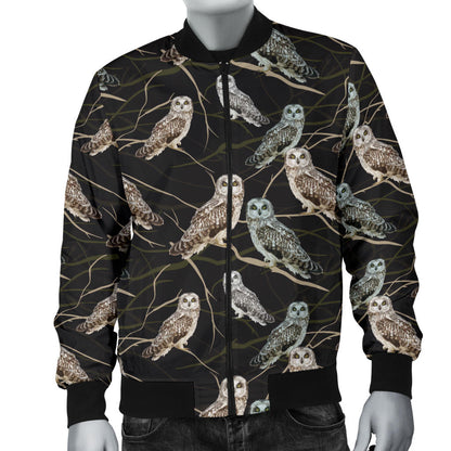Owl Branch Themed Design Print Men Bomber Jacket