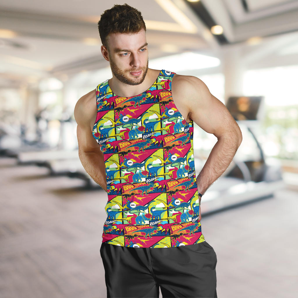 Dinosaur Comic Pop Art Style Men Tank Top