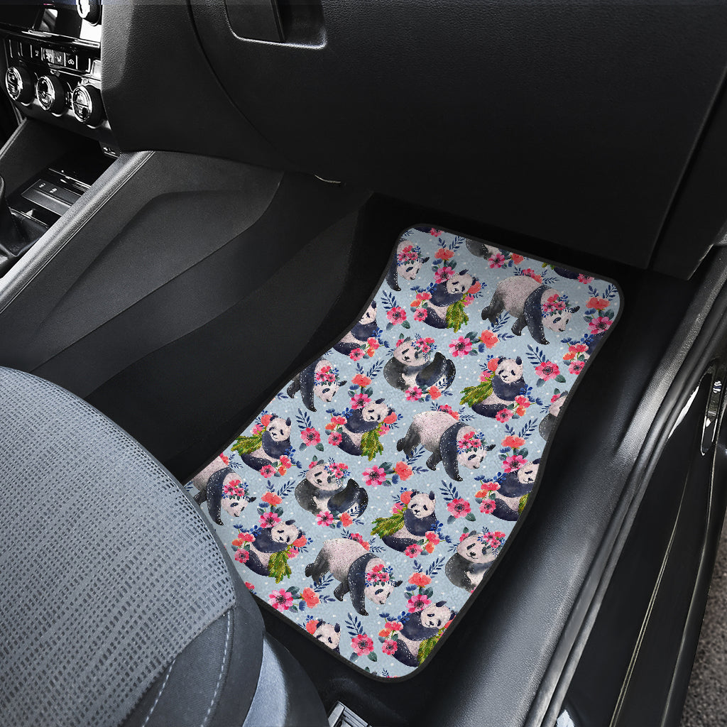 Panda Bear Flower Design Themed Print Car Floor Mats Front Back