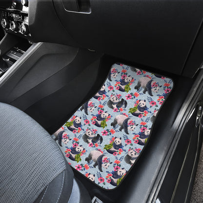 Panda Bear Flower Design Themed Print Car Floor Mats Front Back