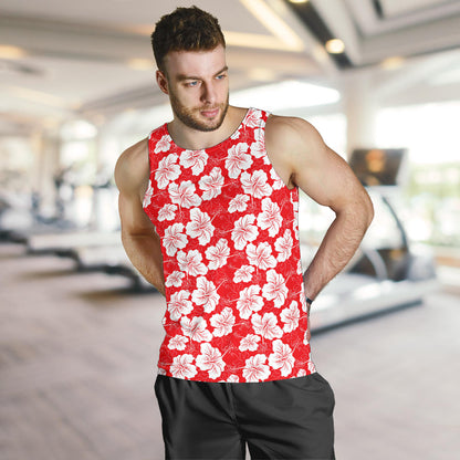 Flower Hawaiian Hibiscus Red Background Print Men Tank Top