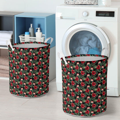 Flower Hawaiian Red Hibiscus Design Print Laundry Basket