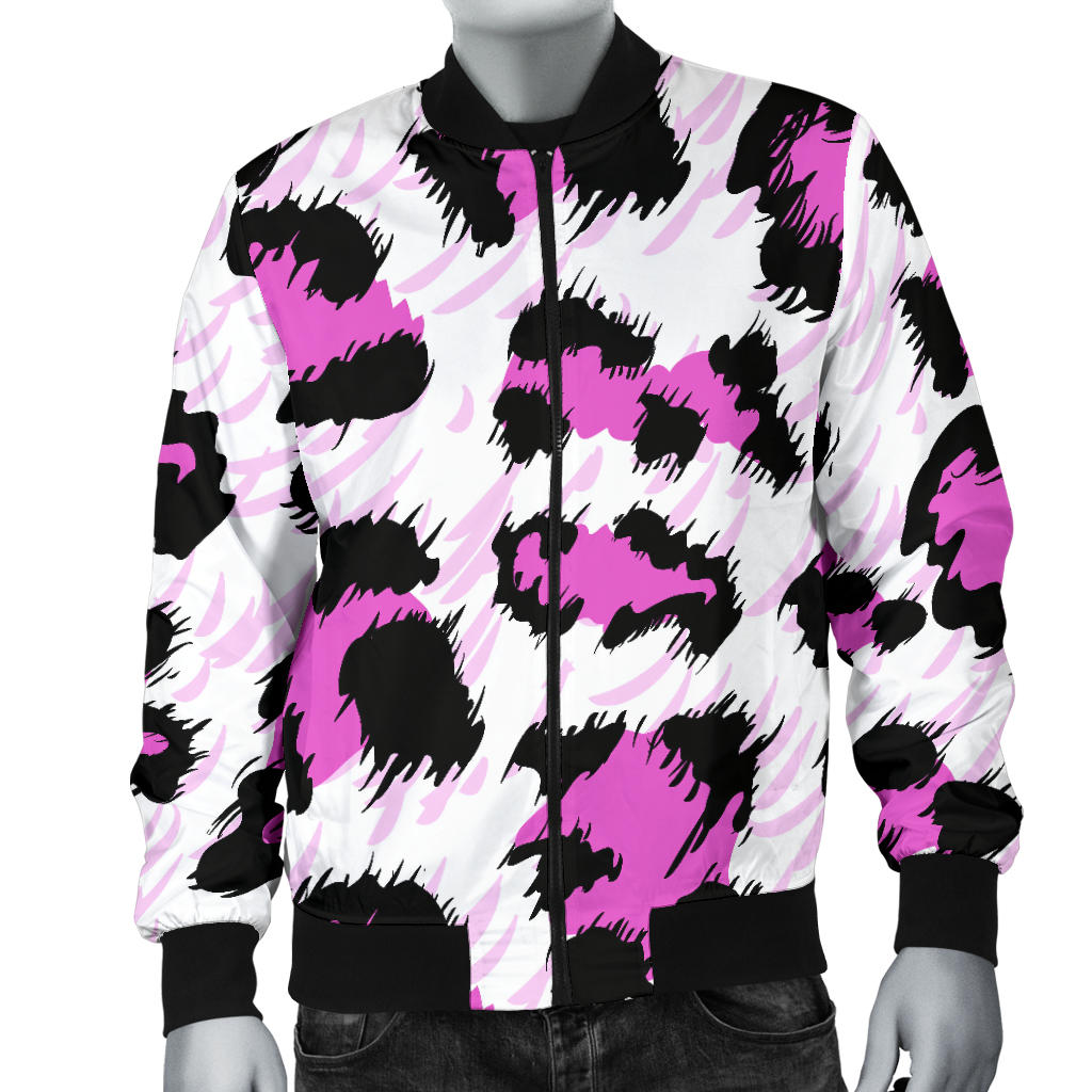 Leopard Pink Skin Print Men Bomber Jacket