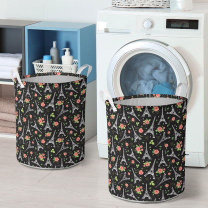 Eiffel Tower Rose Print Laundry Basket