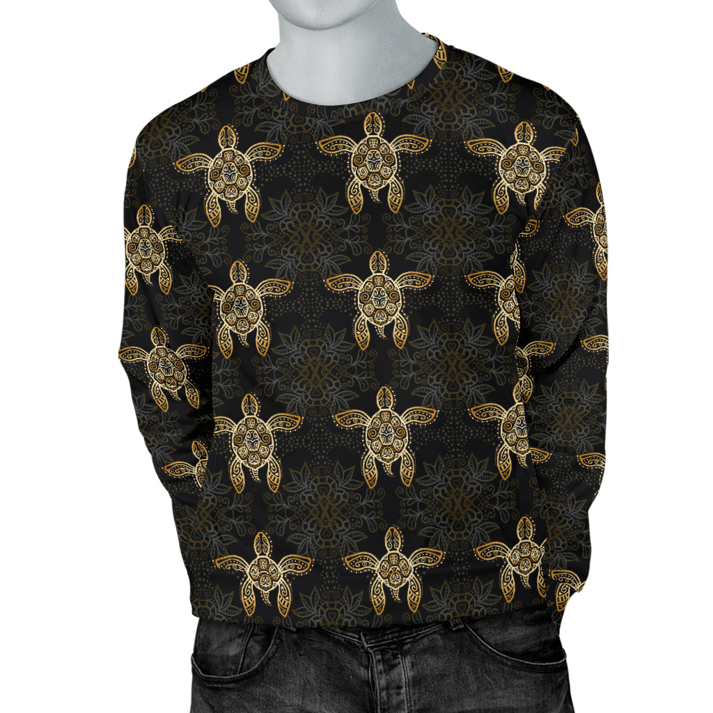 Gold Tribal Turtle Polynesian Design Men Long Sleeve Sweatshirt