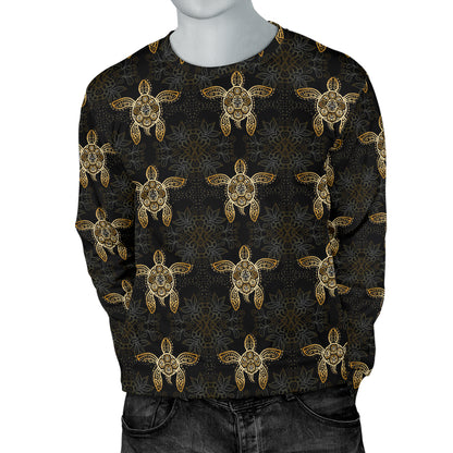 Gold Tribal Turtle Polynesian Design Men Long Sleeve Sweatshirt
