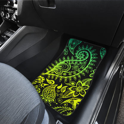 Paisley Green Design Print Car Floor Mats Front Back