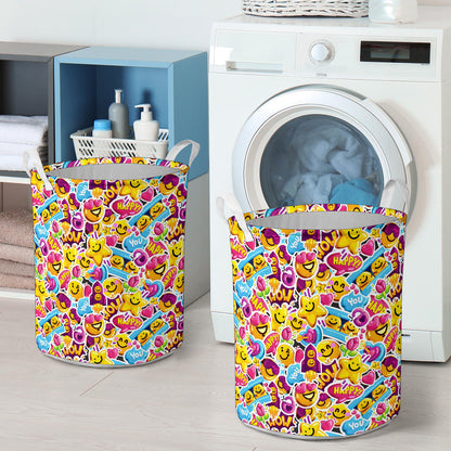 Emoji Sticker Print Pattern Laundry Basket