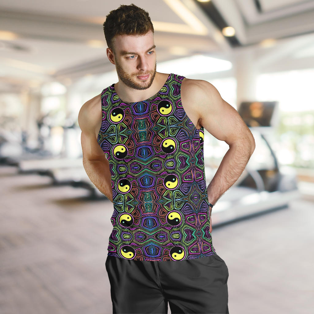 Yin Yang Neon Color Design Print Men Tank Top