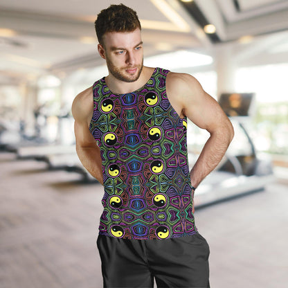 Yin Yang Neon Color Design Print Men Tank Top