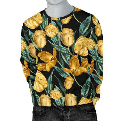Elegant Yellow Tulip Print Men Long Sleeve Sweatshirt