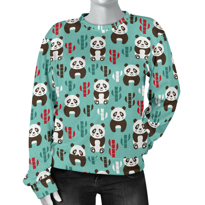 Panda Bear Cute Themed Print Women Long Sleeve Sweatshirt