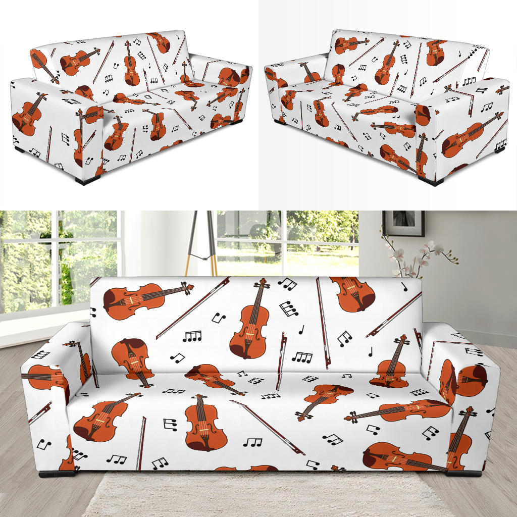 Violin Pattern Print Design 02 Sofa Slipcover