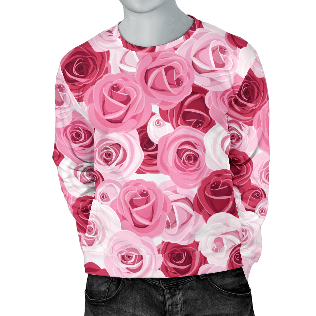 Pink Red Rose Pattern Print Men Long Sleeve Sweatshirt