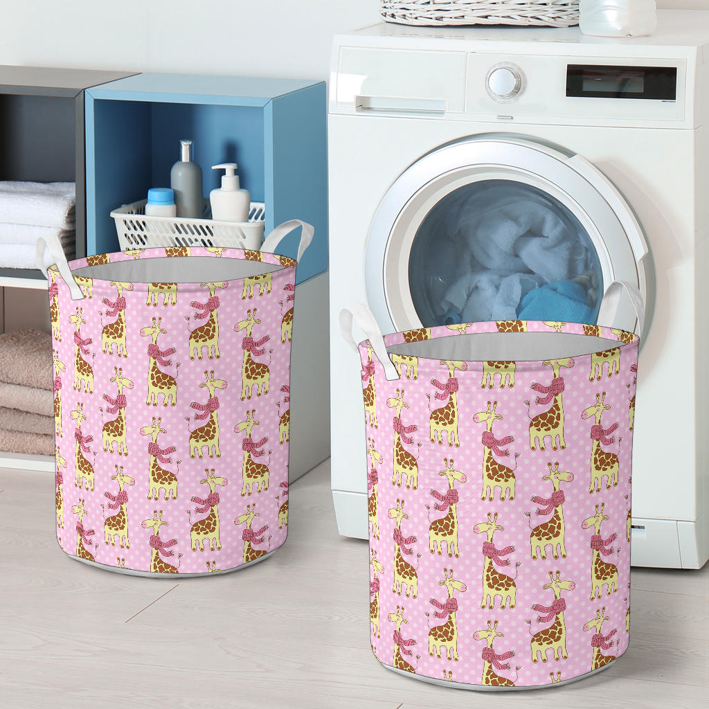 Giraffe Cute Pink Polka Dot Print Laundry Basket