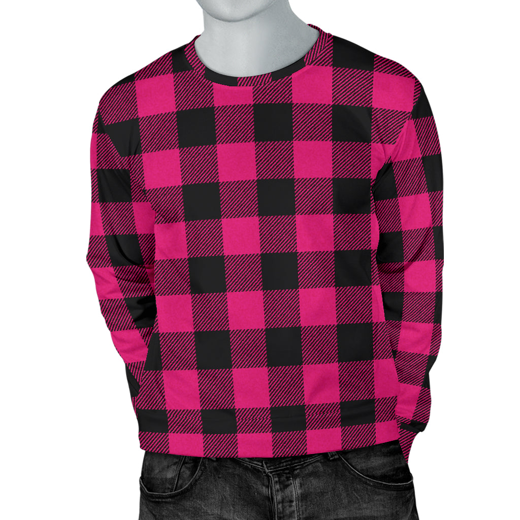 Pink Tartan Plaid Pattern Men Long Sleeve Sweatshirt