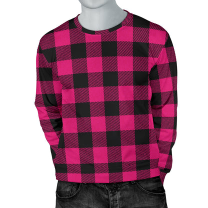 Pink Tartan Plaid Pattern Men Long Sleeve Sweatshirt