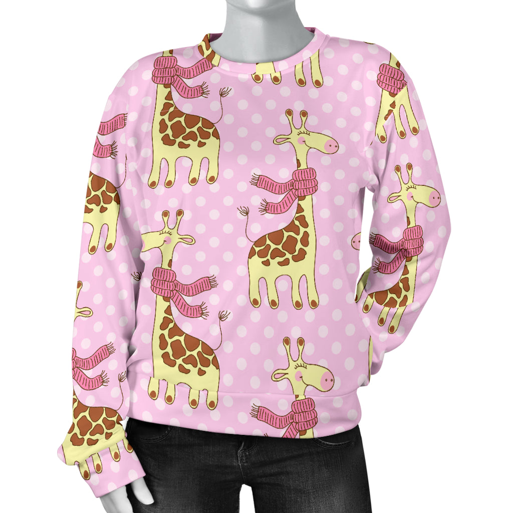 Giraffe Cute Pink Polka Dot Print Women Long Sleeve Sweatshirt