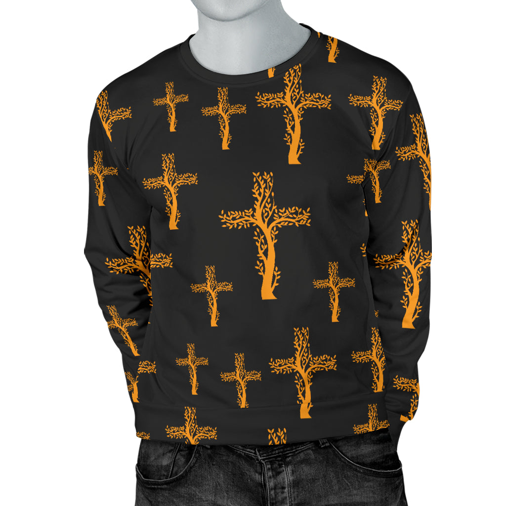 Christian Tree of Life Cross Design Men Long Sleeve Sweatshirt