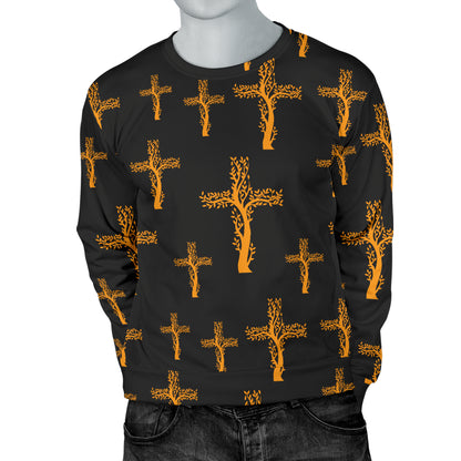 Christian Tree of Life Cross Design Men Long Sleeve Sweatshirt