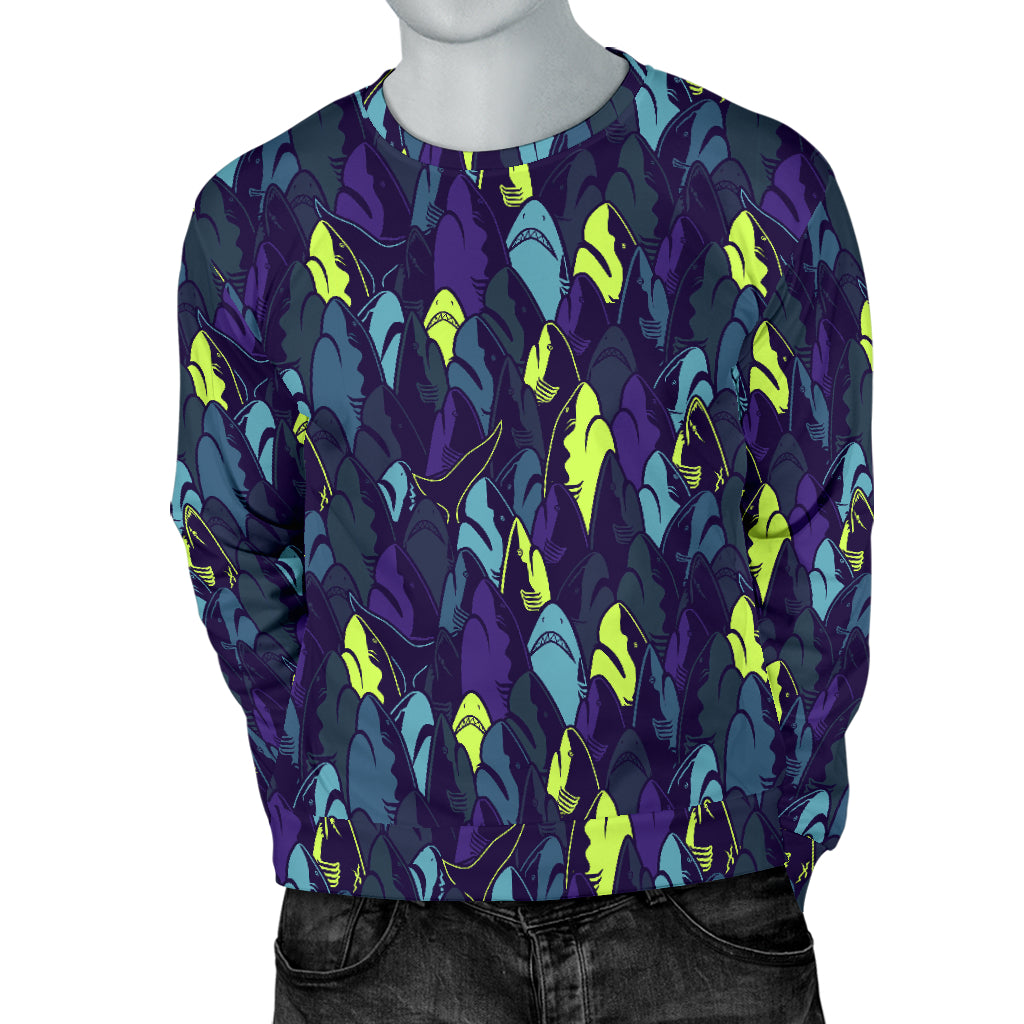 Shark Neon color Print Men Long Sleeve Sweatshirt