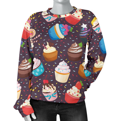 Cupcakes Party Print Pattern Women Long Sleeve Sweatshirt