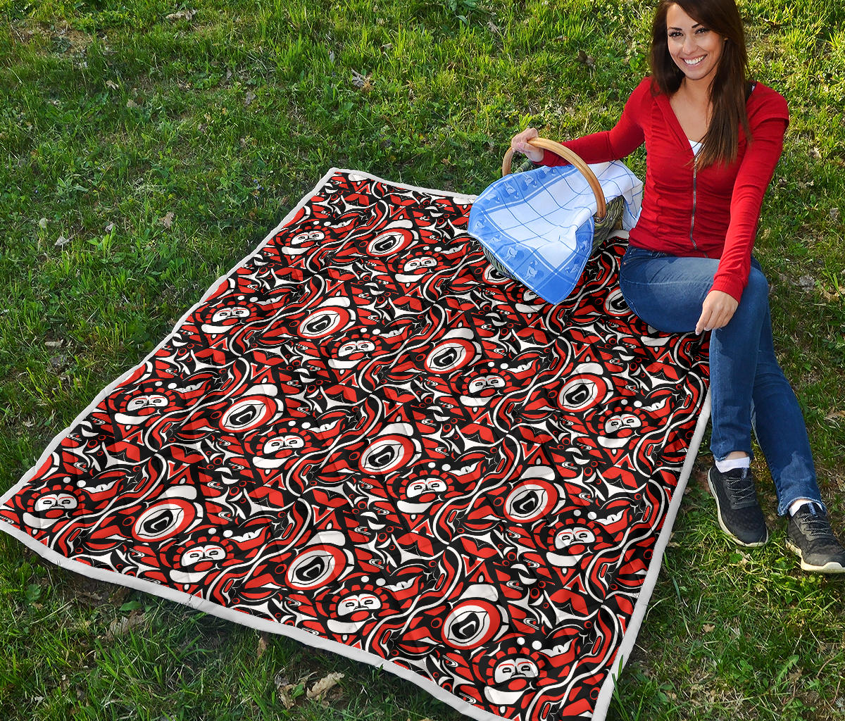 Native North American Themed Print Quilt Bedspread