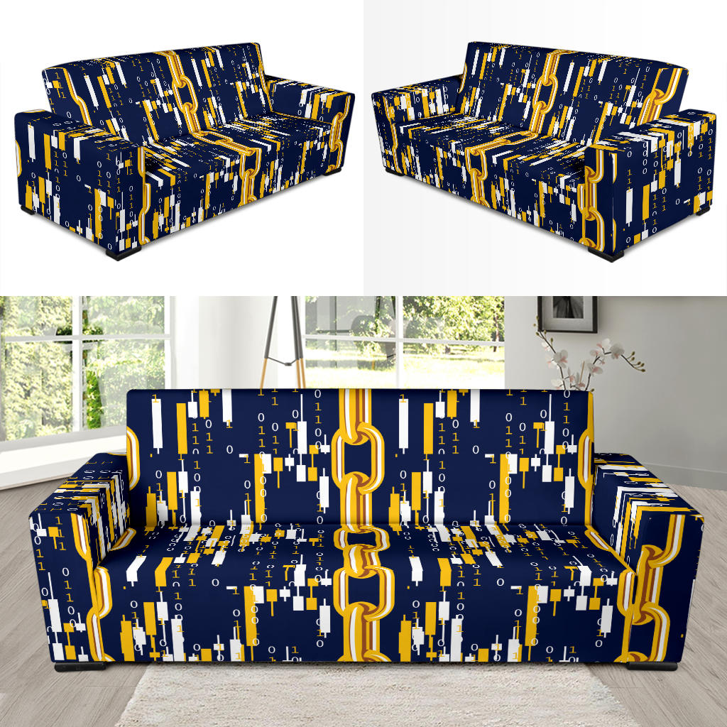 Cryptocurrency Chain Pattern Print Design 03 Sofa Slipcover