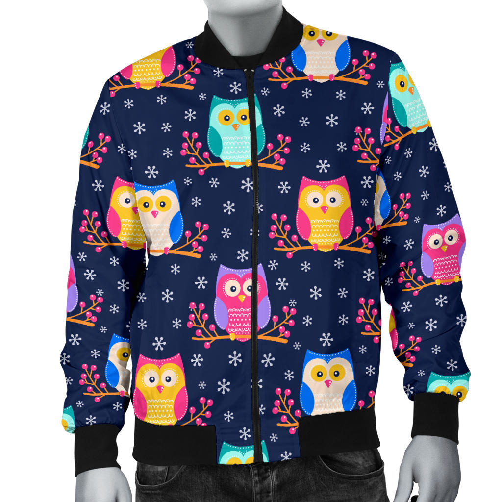 Owl Cute Themed Design Print Men Bomber Jacket