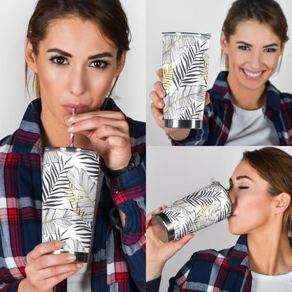 Gold Glitter Tropical Palm Leaves Tumbler