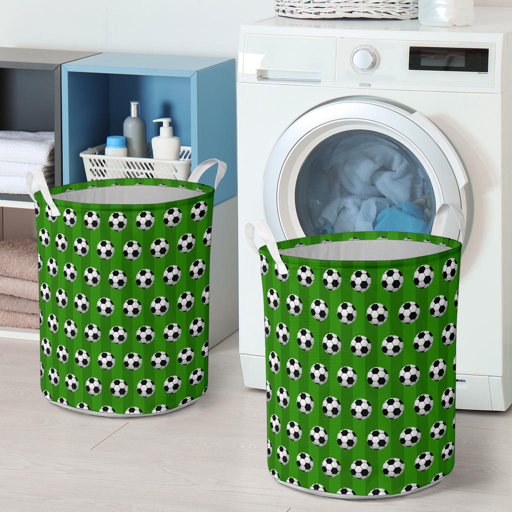 Soccer Ball Green Backgrpund Print Laundry Basket