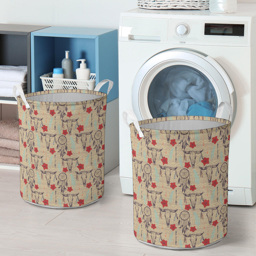 Native Buffalo Head Themed Design Print Laundry Basket