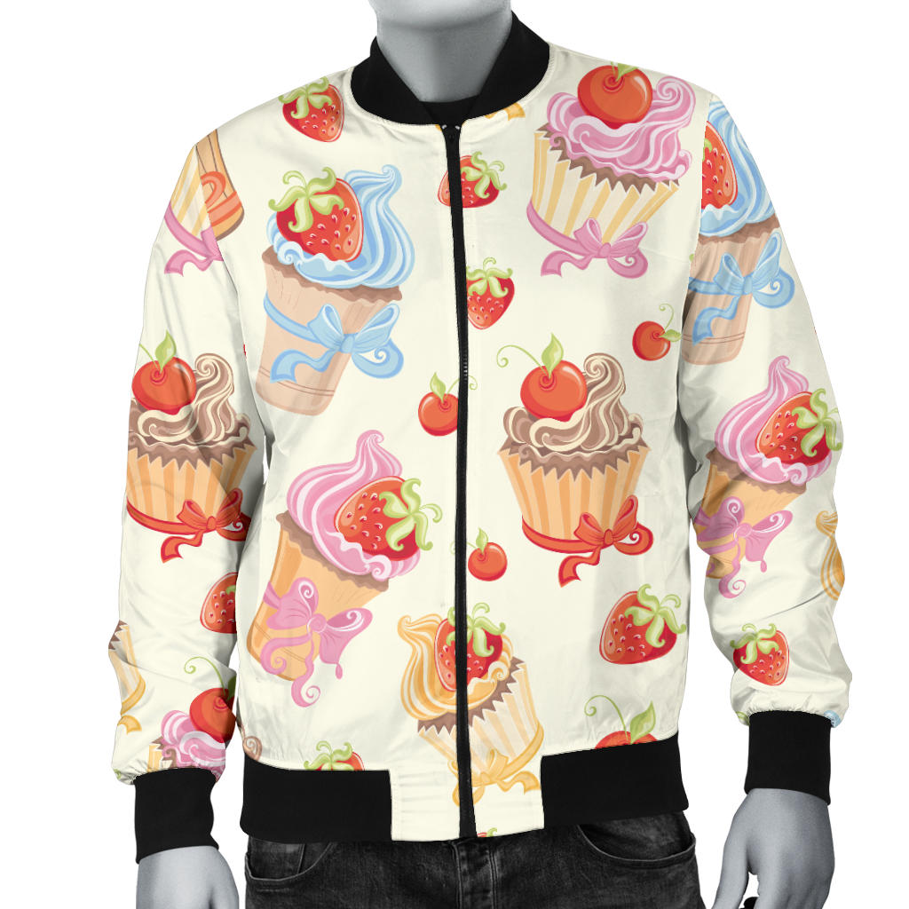 Cupcakes Strawberry Cherry Print Men Bomber Jacket